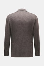 Lardini Blazer grey-brown patterned shown from the back, featuring a mix of wool and microfiber, soft feel, subtle check pattern, Slim Fit, tailored two-button style, notched lapel with flower pin, classic breast pocket, patch hip pockets, unfinished slee
