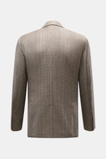 Lardini Blazer Beige/Black Checked back view, pure virgin wool, soft touch, Glencheck pattern, slim fit, two-button, notched lapel with flower pin, breast pocket, patch hip pockets, unfinished sleeves, rear vents, unconstructed, two inside pockets.