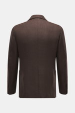 Lardini Blazer dark brown shown from the back, slim fit, mix of cashmere and silk with airy Panama weave, soft touch, dropped lapel with flower pin, tailored two-button style, classic breast pocket, patch hip pockets, unfinished sleeve cuffs, rear side ve