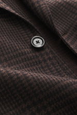 Close-up front view of Lardini Brown/Dark Brown Checked Blazer showing woven glencheck pattern, button, and lapel details. Autumnally elegant: This blazer with a woven pattern by LARDINI made of a noble wool-cashmere blend gives your appearance effortless