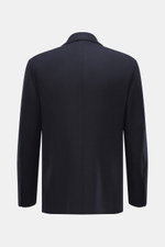 Lardini Blazer navy/black checkered shown from the back, featuring a mix of wool and cashmere, soft touch, airy woven structure, subtle tonal Glencheck, Slim Fit, tailored two-button style, notched lapel with flower pin, classic breast pocket, hip pockets