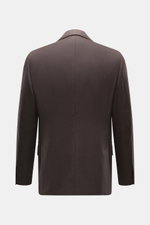 Lardini Brown Jersey Blazer shown from the back, slim fit, jersey made of pure virgin wool, soft touch, tailored two-button style, notched lapel with flower pin, classic breast pocket, hip pockets with flap, sleeve cuffs unfinished, rear side vents, uncon