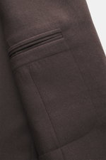 Close-up of the Lardini Brown Jersey Blazer pocket, photographed from the side, showing pure virgin wool jersey, soft touch, slim fit.