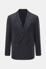 Front view of a Lardini Navy patterned blazer in pure virgin wool with structured woven pattern, Slim Fit, notch lapel, double-breasted two-button style, classic breast pocket, hip pockets with flap, unfinished sleeve cuffs, rear side vents, half lined, a