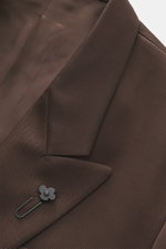 Lardini Dark Brown Blazer close-up from above showing gabardine pure new wool, smooth touch, slim fit, notched lapel, double-breasted two-button style.