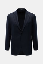 Front view of Tagliatore Cashmere Sakko 'Monte Carlo' navy, a slim fit, unconstructed two-button jacket with a soft cashmere fabric, notch lapels with brand pin, chest pocket, patch hip pockets, unfinished sleeve cuffs, and rear side vents.