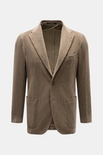 Tagliatore Cord Blazer taupe shown from the front, slim fit with soft cotton-wool corduroy, unconstructed design, two-button, notched lapel, breast pocket, patch hip pockets, unfinished sleeve cuffs, rear vents, and three inner pockets.