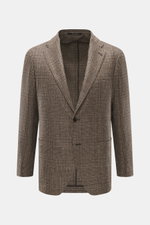 Tagliatore Sakko dunkelgrau/taupe kariert, Frontansicht, Slim Fit, Mix aus Schurwolle und Cashmere, weicher Griff, Prince-of-Wales Muster, taillierter Zwei-Knopf-Stil, fallendes Revers mit markentypischem Pin, klassische Brusttasche, aufgesetzte Hüfttasch