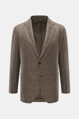Tagliatore Sakko dunkelgrau/taupe kariert, Frontansicht, Slim Fit, Mix aus Schurwolle und Cashmere, weicher Griff, Prince-of-Wales Muster, taillierter Zwei-Knopf-Stil, fallendes Revers mit markentypischem Pin, klassische Brusttasche, aufgesetzte Hüfttasch