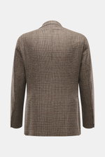Rückansicht des Tagliatore Sakko dunkelgrau/taupe kariert mit Prince-of-Wales Muster, Slim Fit, Unconstructed Design, Schurwolle-Cashmere, fallendem Revers.