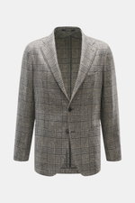 Tagliatore Blazer grey/black checked shown from the front, slim fit tailored two-button style in a mix of virgin wool and cashmere, soft touch, Prince of Wales pattern, notched lapel with brand pin, classic breast pocket, patch hip pockets, rear side vent
