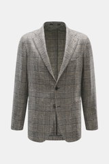 Tagliatore Blazer grey/black checked shown from the front, slim fit tailored two-button style in a mix of virgin wool and cashmere, soft touch, Prince of Wales pattern, notched lapel with brand pin, classic breast pocket, patch hip pockets, rear side vent