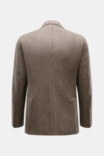 Rear view of Tagliatore Blazer beige/dark brown/navy patterned, showcasing timeless houndstooth pattern, pure virgin wool, soft touch, slim fit, and unconstructed design.