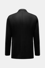 Rear view of Tagliatore Black Blazer made from fine wool with cashmere, showing unconstructed design, rear side vents, and open sleeve length.

Additional description:
<p>The unconstructed processing made from fine wool with cashmere makes this blazer by 