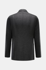 Back view of Tagliatore Dark Grey Melange Blazer in unconstructed wool with cashmere, slim fit, notched lapel, open sleeves, and rear vents.

Description: 
<p>The unconstructed craftsmanship made from fine wool with cashmere makes this blazer by TAGLIATOR