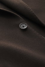 Close-up front angle of the Tagliatore Cashmere Blazer Dark Brown showing soft pure cashmere fabric, button, and lapel details.