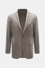 Tagliatore Blazer taupe shown from the front, slim fit, tailored two-button style in wool with cashmere content, soft touch, notched lapel with brand-typical pin, classic breast pocket, patch hip pockets, unfinished sleeve cuffs, back side vents, unconstr