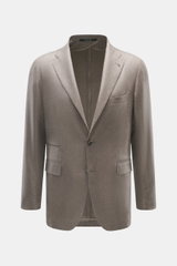 Tagliatore Blazer taupe shown from the front, slim fit, tailored two-button style in wool with cashmere content, soft touch, notched lapel with brand-typical pin, classic breast pocket, patch hip pockets, unfinished sleeve cuffs, back side vents, unconstr