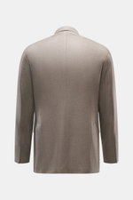 Tagliatore Blazer taupe shown from the back, slim fit wool with cashmere, soft touch, tailored two-button style, notched lapel, pin, breast pocket, patch hip pockets, unfinished sleeve cuffs, back vents, unconstructed design, three inner pockets.
