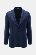 Brustansicht des Brunello Cucinelli Sakko navy/schwarz kariert, Slim Fit, Schurwolle mit Cashmere, tailliert, drei Knöpfe, fallendes Revers, Brust- und Hüfttaschen, Billett-Tasche, Ärmelabschlüsse unfertig, halb gefüttert, drei Innentaschen, rückwärtige S