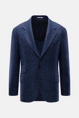 Brustansicht des Brunello Cucinelli Sakko navy/schwarz kariert, Slim Fit, Schurwolle mit Cashmere, tailliert, drei Knöpfe, fallendes Revers, Brust- und Hüfttaschen, Billett-Tasche, Ärmelabschlüsse unfertig, halb gefüttert, drei Innentaschen, rückwärtige S