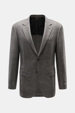 Front view of Canali Blazer grey patterned in pure wool, distinctive woven pattern, soft touch, slim fit, tailored two-button style with notched lapel, classic breast pocket, hip pockets with flap, sleeve ends unfinished, rear side vents, unconstructed de
