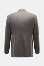 Canali Blazer grey patterned shown from the back, pure wool with distinctive woven pattern, soft touch, slim fit, tailored two-button style, notched lapel, classic breast pocket, hip pockets with flap, sleeve ends unfinished, rear side vents, unconstructe