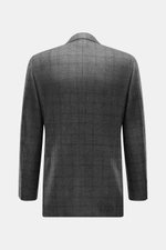 Canali Blazer Dark Grey/Grey Checked shown from the back, pure wool, Prince-of-Wales pattern, soft touch, slim fit, tailored two-button style, notched lapel, classic breast pocket, hip pockets with flap, unfinished sleeve cuffs, rear side vents, unconstru