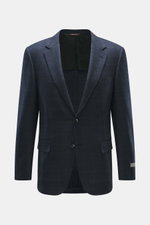 Canali Blazer navy/black checked viewed from the front, pure wool, Prince-of-Wales pattern, soft touch, slim fit, tailored two-button style, notched lapel, classic breast pocket, hip pockets with flap, unfinished sleeve cuffs, rear side vents, unconstruct
