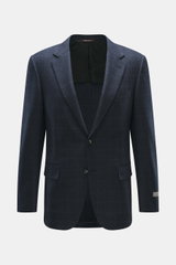 Canali Blazer navy/black checked viewed from the front, pure wool, Prince-of-Wales pattern, soft touch, slim fit, tailored two-button style, notched lapel, classic breast pocket, hip pockets with flap, unfinished sleeve cuffs, rear side vents, unconstruct