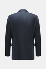 Canali Blazer navy/black checked shown from back view, pure wool with Prince-of-Wales pattern, soft touch, slim fit, tailored two-button style, notched lapel, classic breast pocket, hip pockets with flap, unfinished sleeve cuffs, rear side vents, unconstr