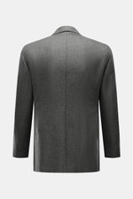 Luigi Bianchi Sakko dunkelgrau meliert, Rückansicht, Slim Fit, zweireihiger Stil, Schurwoll-Cashmere-Mix, halb gefüttert, Seitenschlitze, Ärmelabschlüsse unfertig.