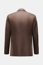 Rückansicht des Luigi Bianchi Sakko braun meliert aus weichem Schurwoll-Cashmere-Mix, Slim Fit, zweireihiger Stil, halb gefüttert, italienische Handwerkskunst.