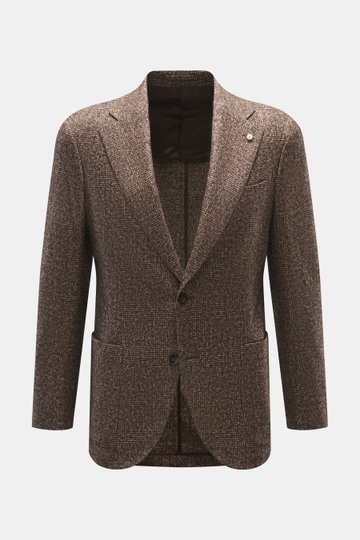 Front view of Luigi Bianchi Dark grey/black checkered blazer with Prince-of-Wales pattern, slim fit, wide lapel, two buttons, and classic pockets.

Description: <p>Italian craftsmanship by LUIGI BIANCHI: This blazer with a striking Prince-of-Wales check