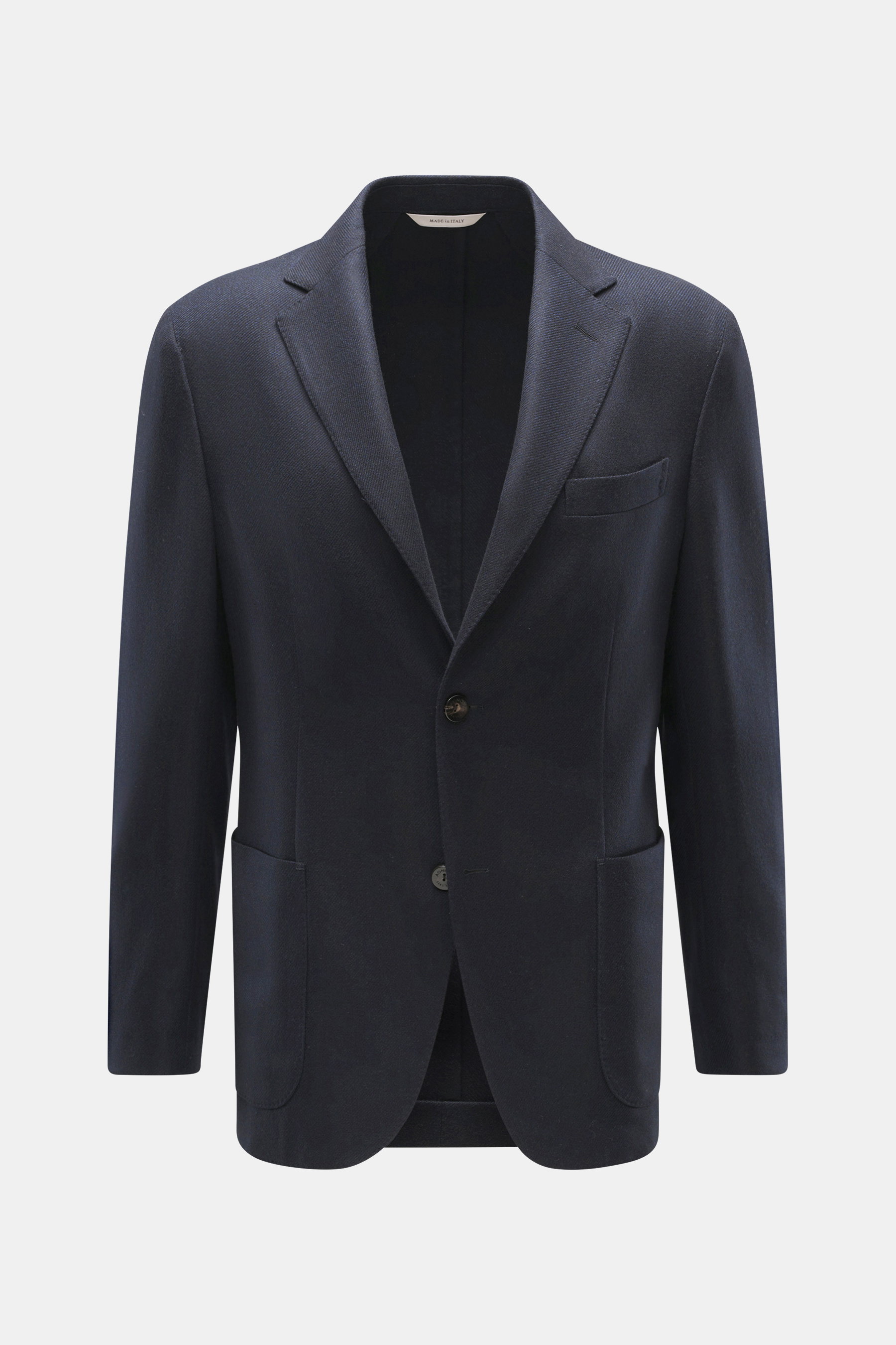 Agnona Cashmere Sakko dark navy meliert, Slim Fit, taillierter Zwei-Knopf-Stil, fallendes Revers, Brust- und Hüfttaschen, Kissing Buttons, rückwärtige Seitenschlitze, Unconstructed Design, zwei Innentaschen, reiner Cashmere, sehr weicher Griff, Frontansic