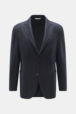 Agnona Cashmere Blazer dark navy melange, front view, slim fit, pure cashmere, very soft touch, tailored two-button style, notched lapel, classic breast pocket, patch hip pockets, kissing buttons, rear side vents, unstructured design, two inner pockets.