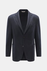 Agnona Cashmere Blazer dark navy melange, front view, slim fit, pure cashmere, very soft touch, tailored two-button style, notched lapel, classic breast pocket, patch hip pockets, kissing buttons, rear side vents, unstructured design, two inner pockets.