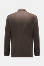 Agnona Cashmere Blazer dark brown melange shown from the back, pure cashmere, very soft touch, slim fit, tailored two-button style, notched lapel, classic breast pocket, patch hip pockets, kissing buttons, rear side vents, unstructured design, two inner p