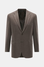 Brioni Sakko 'Ravello' graubraun meliert, Slim Fit, taillierter Zwei-Knopf-Stil mit fallendem Revers, Brust- und Hüfttaschen, von vorne fotografiert.