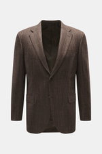 Brioni Blazer 'Ravello' dark brown/brown patterned, slim fit, wool and silk mix, herringbone weave, two-button, notched lapel, front view.