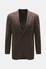 Brioni Blazer 'Ravello' dark brown/brown patterned, slim fit, wool and silk mix, herringbone weave, two-button, notched lapel, front view.