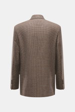 Ami Paris Blazer khaki/navy checkered shown from the back, slim fit, pure new wool, mini houndstooth pattern, peak lapel, double-breasted, flap hip pockets, button sleeve cuffs, rear vents, soft lining, three inner pockets.