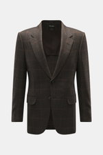 Zegna Cashmere Sakko 'Couture' dunkelbraun/graubraun kariert, Slim Fit mit Glencheck-Karo, fallendem Revers, Zwei-Knopf-Stil, frontal fotografiert.