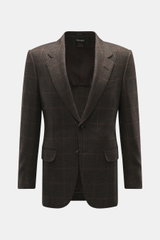 Zegna Cashmere Sakko 'Couture' dunkelbraun/graubraun kariert, Slim Fit mit Glencheck-Karo, fallendem Revers, Zwei-Knopf-Stil, frontal fotografiert.