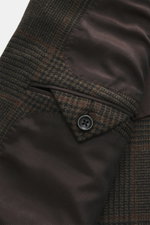 Zegna Cashmere Sakko 'Couture' dunkelbraun/graubraun kariert, Detailaufnahme Innenfutter und Knopf, reiner Cashmere, Glencheck-Karo, Slim Fit.