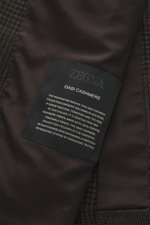 Zegna Cashmere Sakko 'Couture' dunkelbraun/graubraun kariert, Detailaufnahme Innenfutter und Label, reiner Cashmere, Slim Fit, Glencheck-Karo.