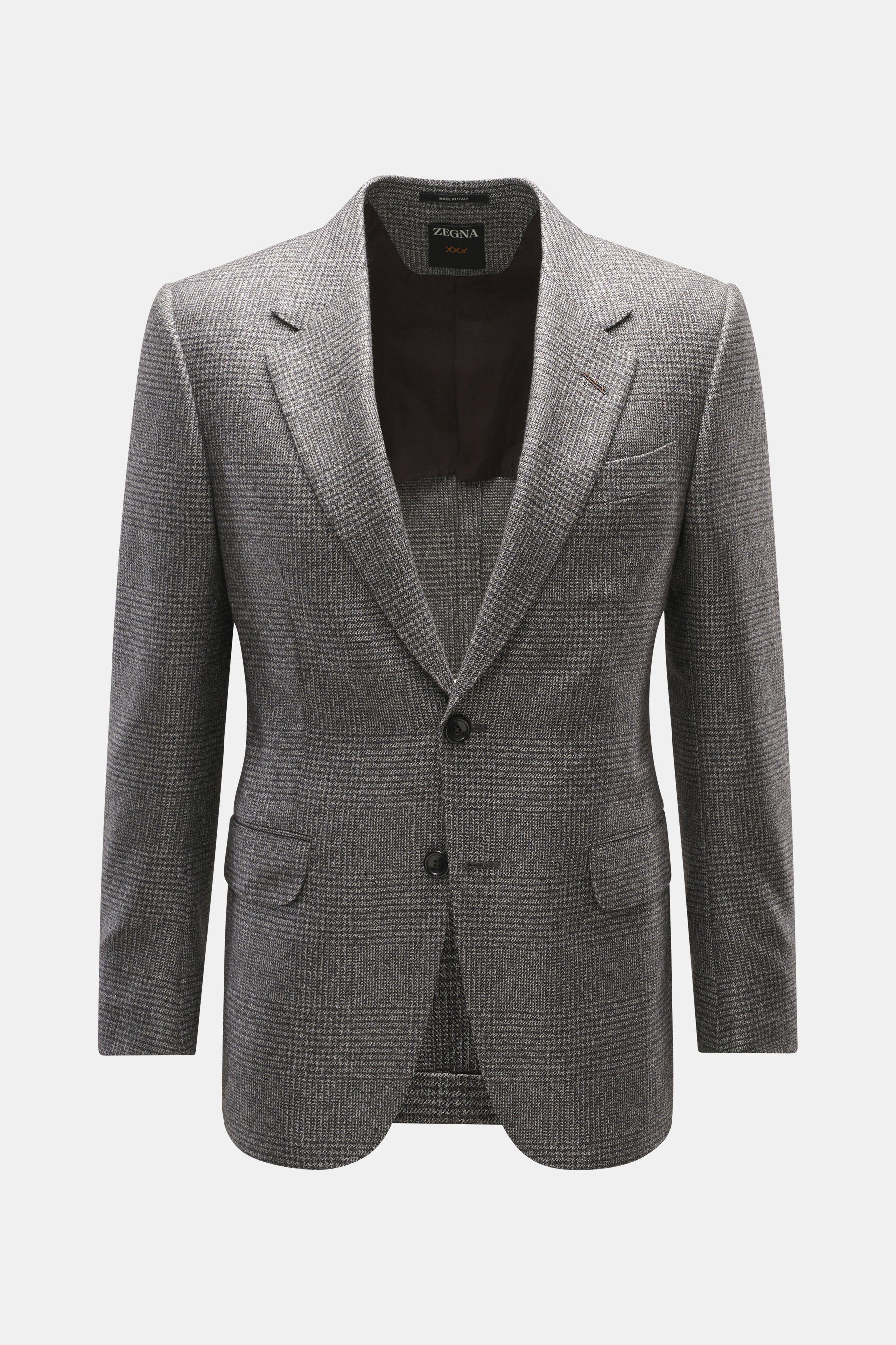 Zegna Sakko 'Couture' anthrazit/grau kariert, Slim Fit, Glencheck-Karo, Cashmere-Seide, tailliert, fallendes Revers, frontale Nahaufnahme