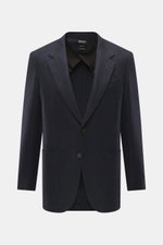 Front view of Zegna Blazer 'Couture' navy/black patterned with slim fit, notched lapel, two-button style, subtle herringbone pattern.

Description: 
<p>A statement piece for the highest demands: The 'Couture' blazer by ZEGNA combines fine cashmere with si
