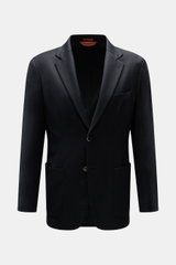 Barena Venezia Sakko navy, Slim Fit, reine Schurwolle, weicher Griff, gerade geschnittener Zwei-Knopf-Stil, fallendes Revers, Brusttasche, Hüfttaschen, Kissing Buttons, Seitenschlitze, Unconstructed Design, zwei Innentaschen, frontale Perspektive.