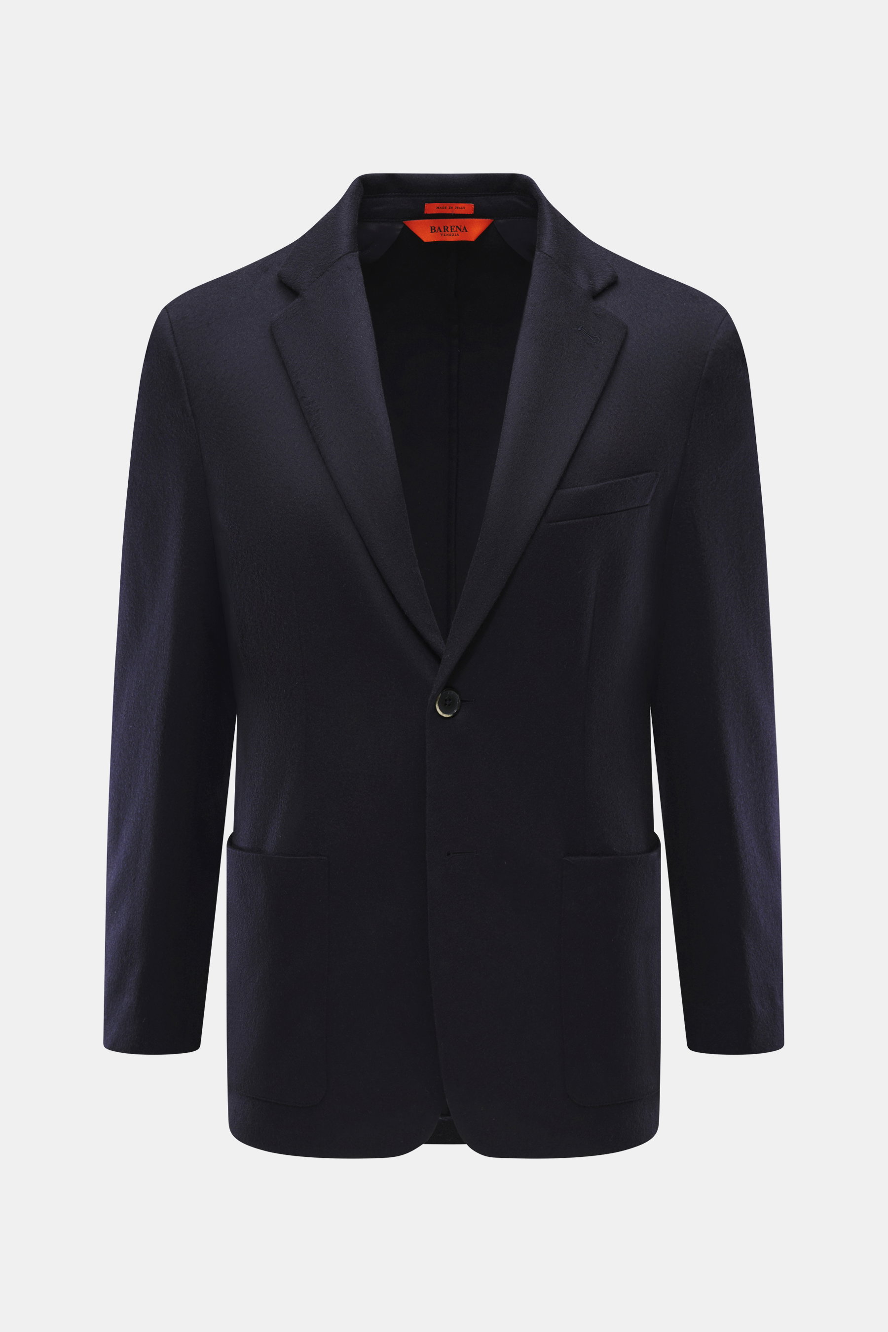 Barena Venezia Cashmere Sakko navy, frontale Aufnahme, Slim Fit, reiner Cashmere, sehr weicher Griff, Zwei-Knopf-Stil, fallendes Revers, Brusttasche, Hüfttaschen, Kissing Buttons, Seitenschlitze, Unconstructed Design, zwei Innentaschen
